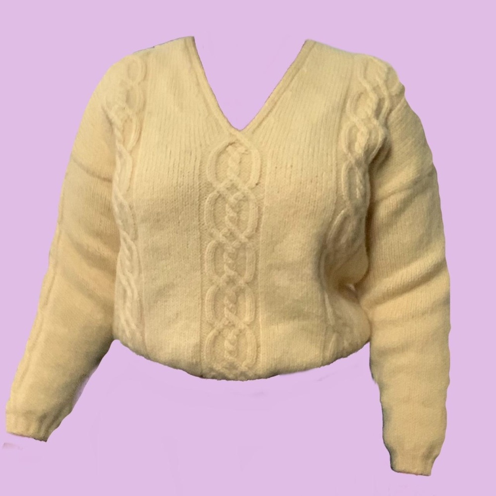 Lands End Banana Yellow Cable Knit Sweater